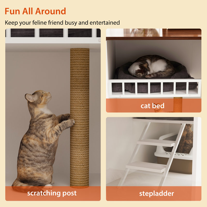 Litter Box Enclosure With Scratching Post And Light